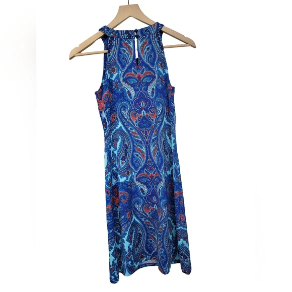 NWOT Size XS International Concepts Blue Paisley Boho Sleeveless Halter Dress - Picture 6 of 9